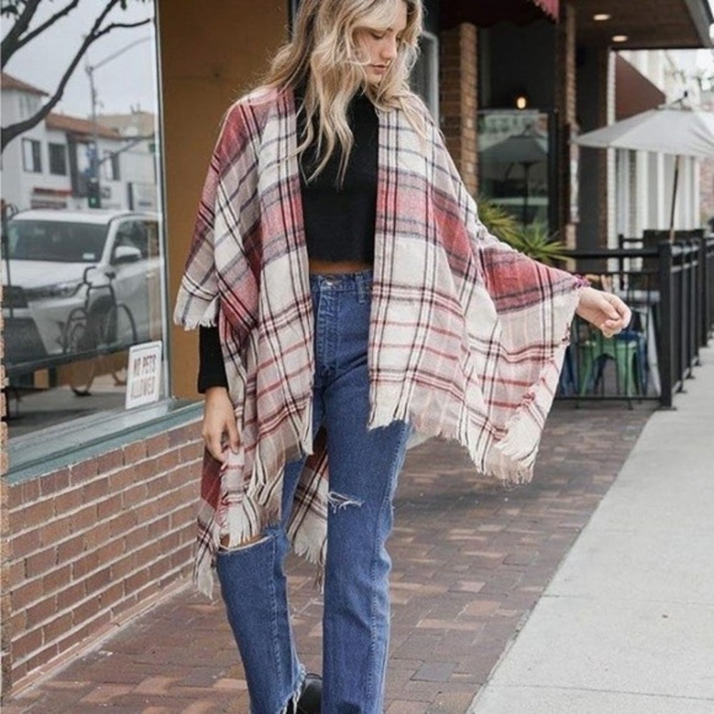 Punch of Plaid Cape Poncho Shaw one size